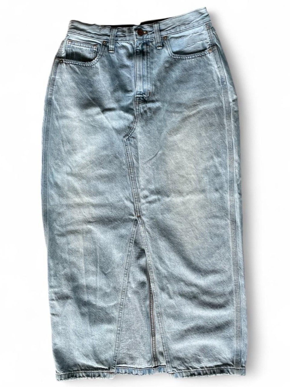 Madewell Light Wash Front Slit Denim Midi Skirt 27